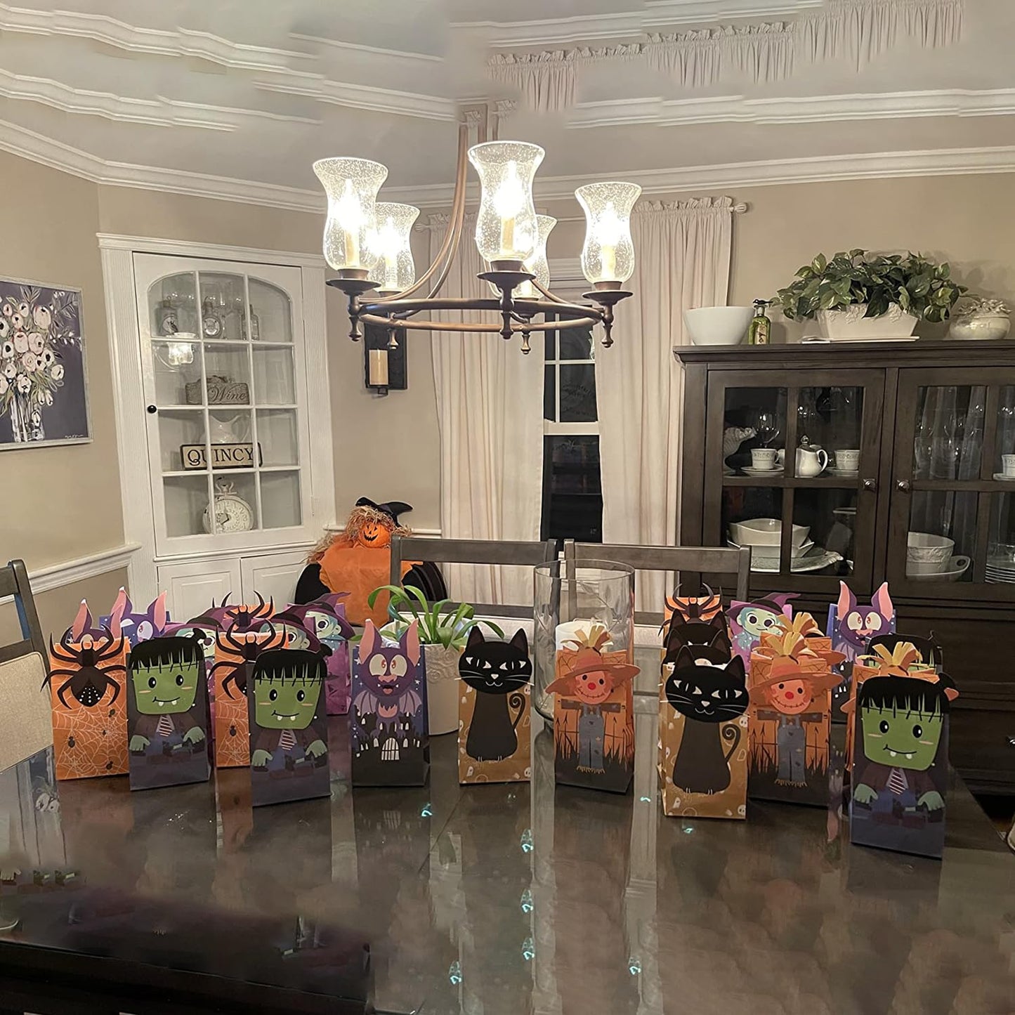 Haobell Halloween Treat Bags - 24pcs Trick or Treat Goody Bags with 24pcs Stickers, Gift Bag for Halloween Kids Party Supplies