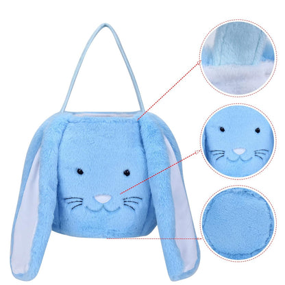 XinblueCo Plush Easter Bunny Basket - Personalized Egg Hunting Easter Bags with Long Plush Ear, Bunny Tote Bags for