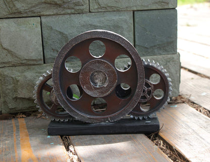 Rmdusk Industrial Steampunk Gear Train Figurine, Cog Wheel Statue, Resin Model, Home Bar Décor Ornament 7.7" H Copper