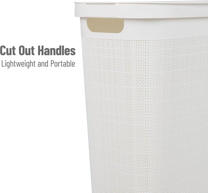 Mind Reader 40L Slim Laundry Hamper - Clothes Basket with Lid, Linen Design, Plastic, 18.5”L x 10.75”W x 23.5”H
