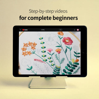 ETSPIL Embroidery Starter Kit for Adults, 2 Hoops & 4 Stamped Flower Patterns, Easy Craft for Sharing, Master 11 Stitches via 4K Videos, DIY Gift for Women, Friends and Beginners