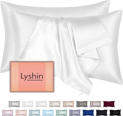 Skiennix Mulberry Silk Pillowcases - 2 Pack Queen Size, Hidden Zipper for Hair & Skin Care | Pure White