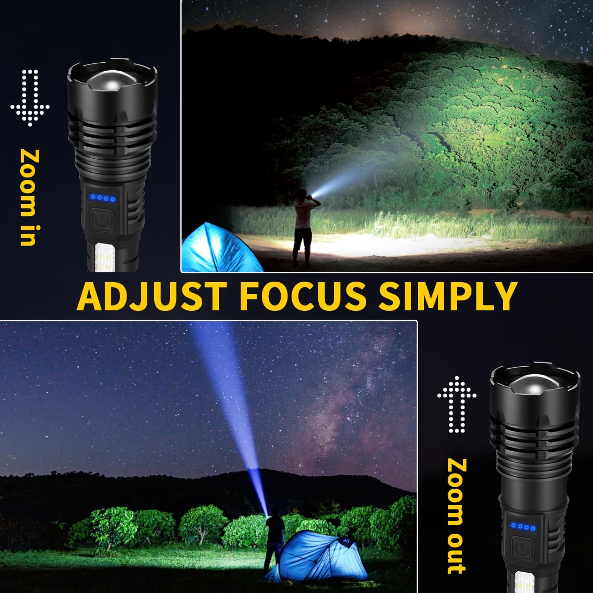 Rechargeable Flashlights High Lumens, 7Mode Flashlights Rechargeable, Super Bright Flashlight, Adjustable Tactical Flash Light, High Powered Flash Light, LED Flashlight for Emergency Home 2Pack