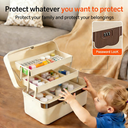 3-Layer Plastic Tackle Lock Box Organizers Storage, Portable Folding Sewing Box with Handle Dividers, Multipurpose Case for Sewing, Art Supplies, Medicine Lock Boxes, Tools Lock Organizer