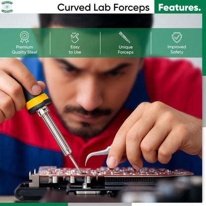 Scientific Labwares High Precision Stainless Steel Lab Forceps with Curved Very Fine Tips