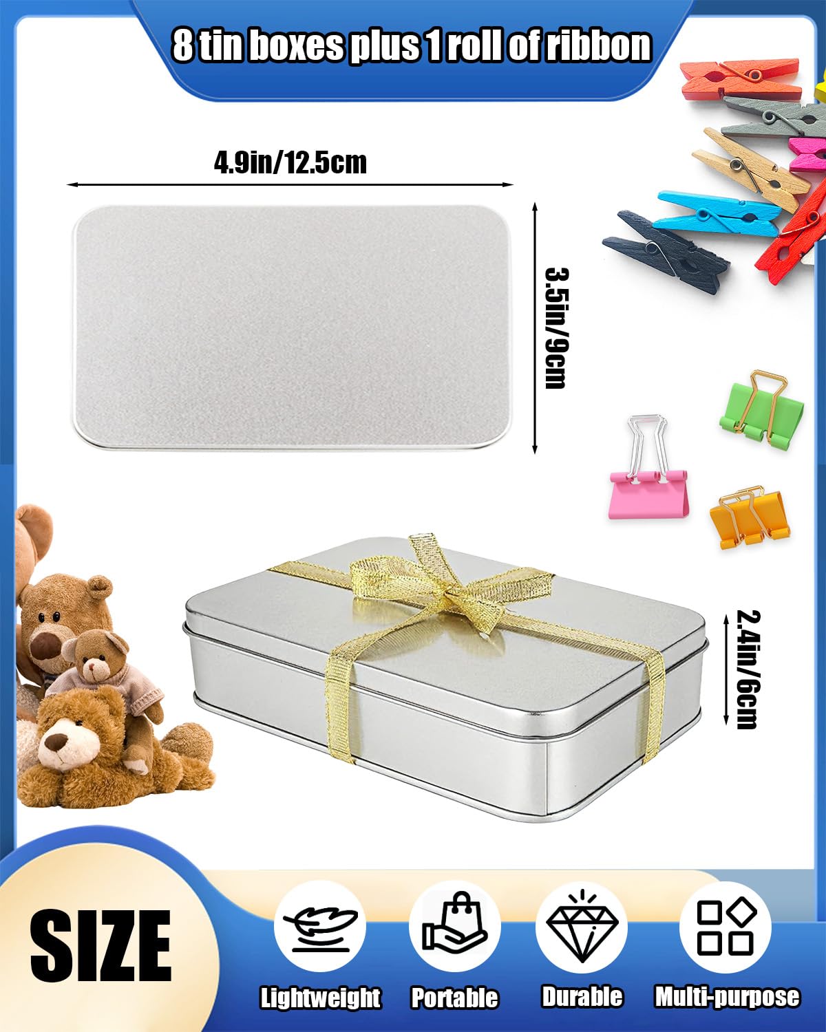 Wuqoioo Metal Tins Box With Lid, 8 Pack Cookie Tins With Lids Tin Containers With Lids For Treats, Gifts, Favors, Candle And Crafts (4.92 x 3.54 x 2.36)