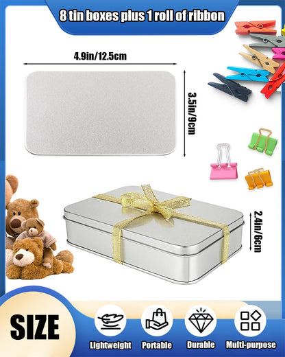 Wuqoioo Metal Tins Box With Lid, 8 Pack Cookie Tins With Lids Tin Containers With Lids For Treats, Gifts, Favors, Candle And Crafts (4.92 x 3.54 x 2.36)