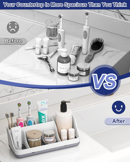 Skiennix Bathroom Counter Organizer - 7 Slot Detachable Toothbrush Holder | Anti-Slip Vanity Storage for Adults & Kids