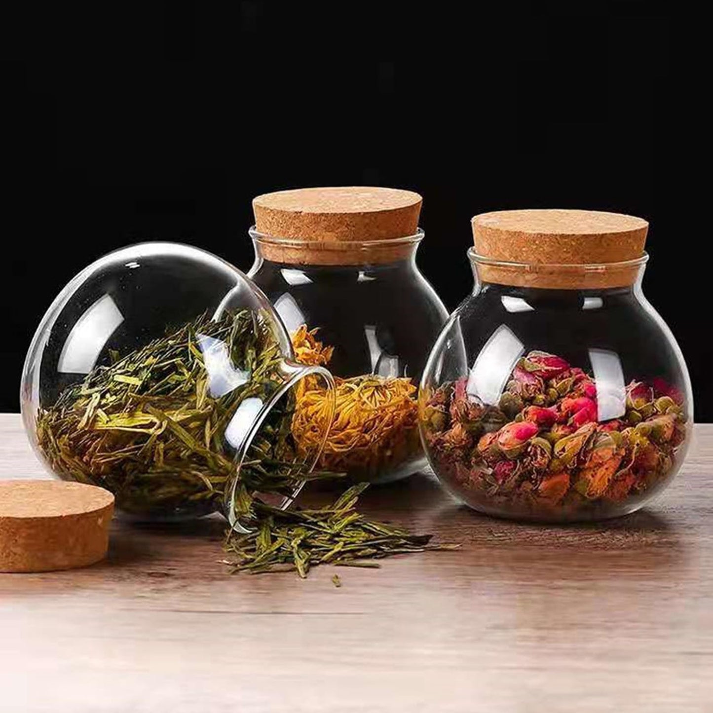 DNIENKGE 17oz Spherical Glass Jar with Cork Lid Airtight - Kitchen Glass Jar for Preserving and Storing candy, tea, Coffee, Spice, flour, Beans etc (2)