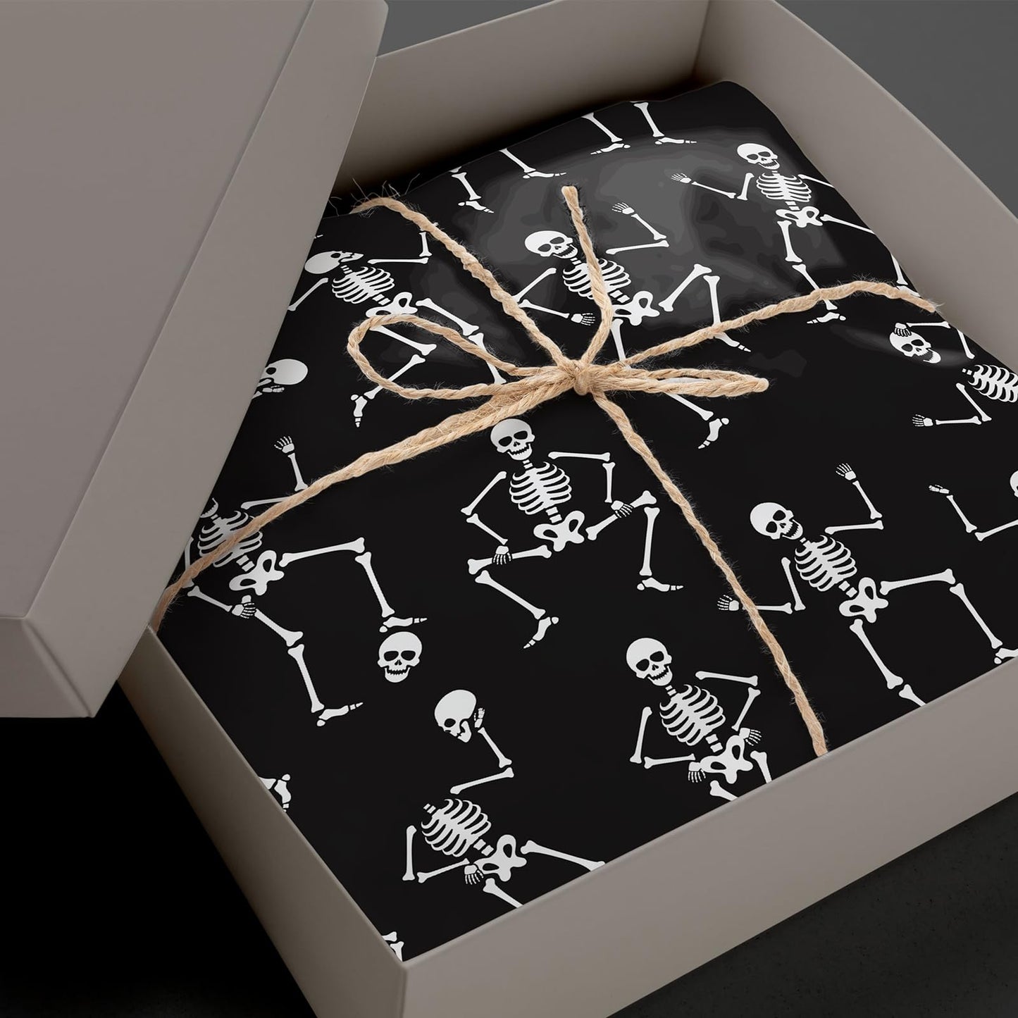 Whaline 100 Sheets Halloween Tissue Paper Dancing Skeleton Gift Wrapping Paper Black White DIY Art Craft Paper for Halloween Birthday Holiday Party Supplies, 13.7 x 19.6 Inch