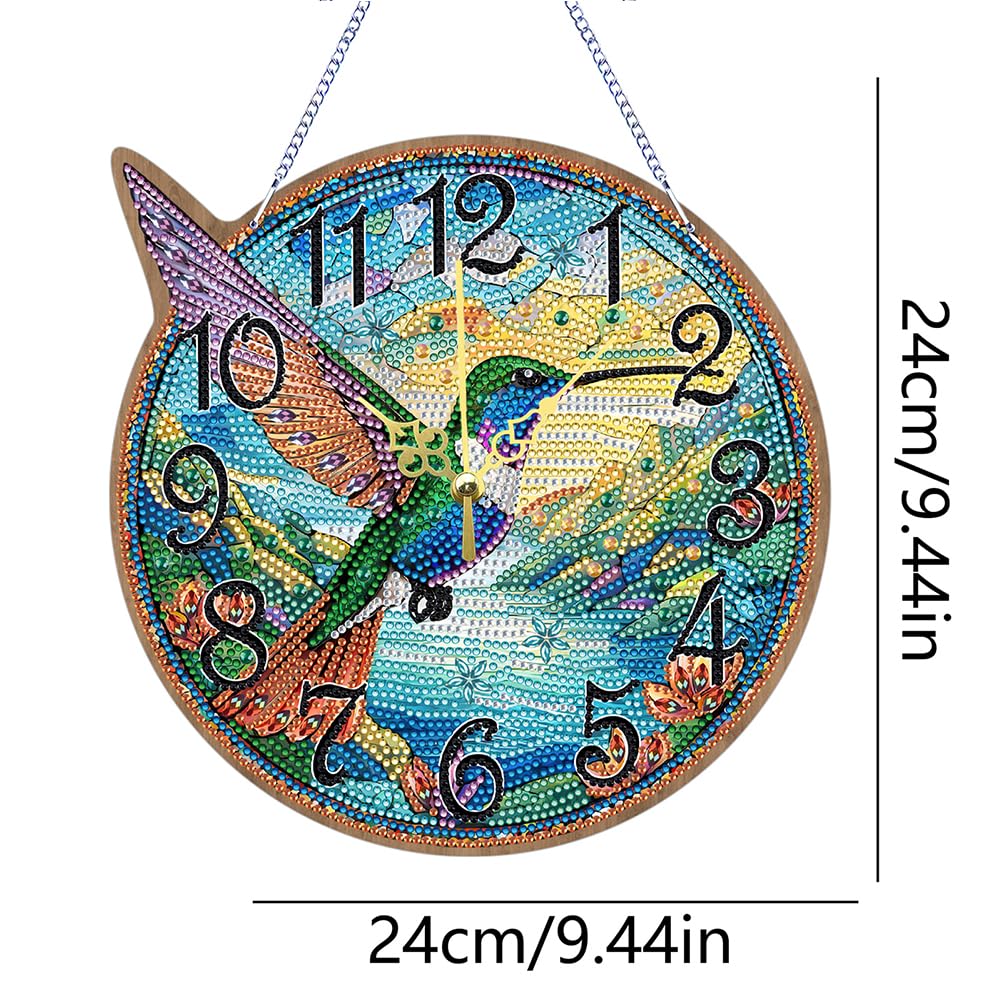 Hummingbird Diamond Art Hanging Wall Clock, Kits for Adult, Diamond Art Painting Hanging Kits Ornaments, DIY Special Shaped Rhinestone Window Pendants kit for Home Garden Wall Decor Gift