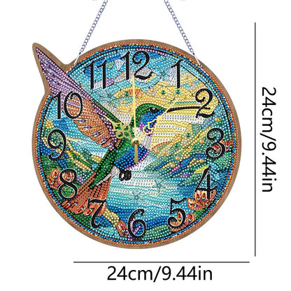 Hummingbird Diamond Art Hanging Wall Clock, Kits for Adult, Diamond Art Painting Hanging Kits Ornaments, DIY Special Shaped Rhinestone Window Pendants kit for Home Garden Wall Decor Gift