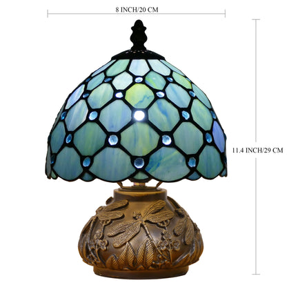 WFAYNTIFL Small Tiffany Lamp Mini Stained Glass Table Lamp Sea Blue Pearl Style Mushroom Memory Sympathy Lamp 8X11 Inch
