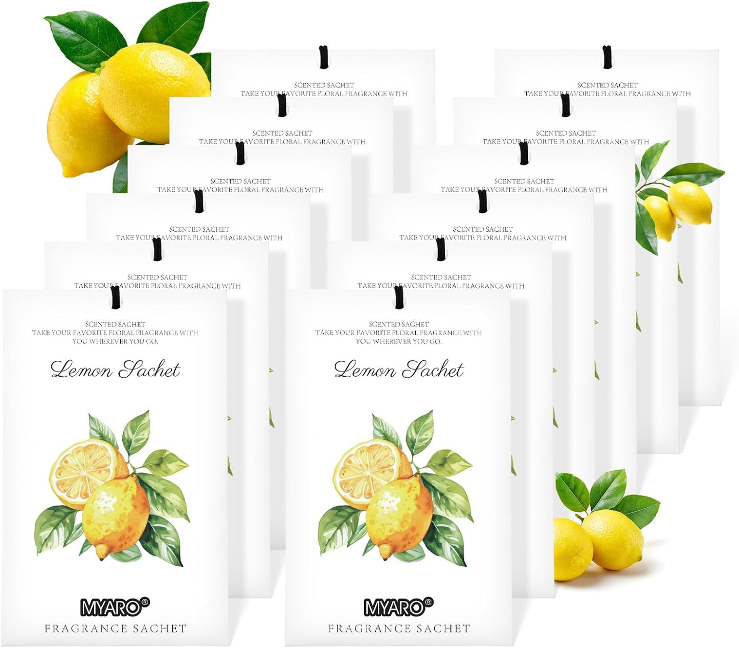 12 Packs Closet MYARO Lemon Scented Sachets for Drawer Bathroom Odor Eliminator - Fresh Home Fragrance Car Air Frehener