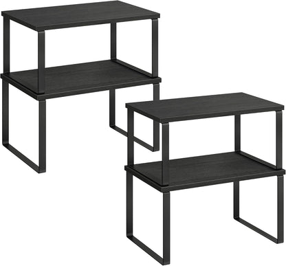 SONGMICS Set of 4 Cabinet Organizer Shelves, Stackable Kitchen Storage, Spice Rack in Ink Black and Ebony Black