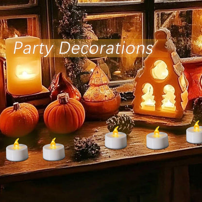 LANKER 24 Pack LED Tea Lights Candles, Flickering Warm Yellow Flameless Tealights, Long Lasting Battery Operated Fake Candles, Decoration for Halloween and Christmas (Yellow-24pcs)
