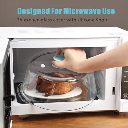 FANQIEW Glass Microwave Splatter Cover for Food Tall Microwave Cover with Silicone Knob 100% Food Safe 10in Plate Splatter Guard Lid With Vent Hole BPA Free Dishwasher Safe