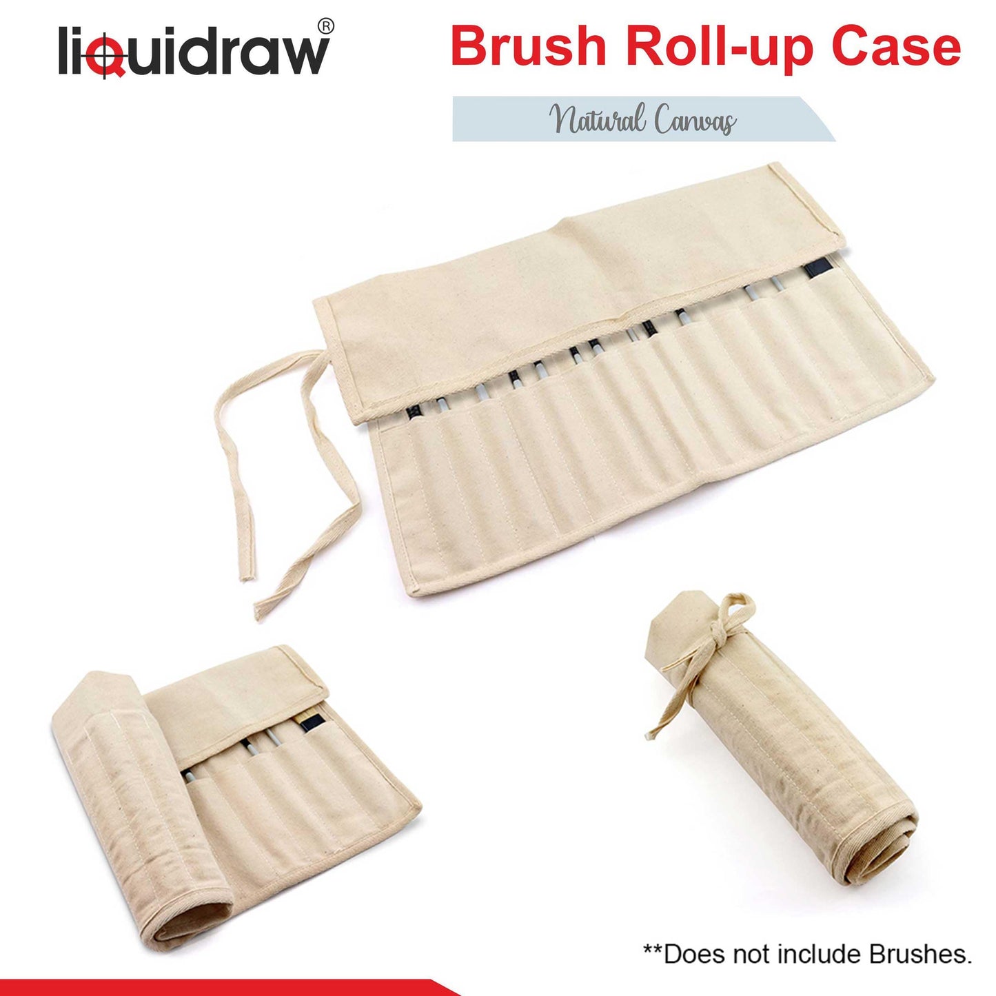 Liquidraw 30 Pocket Canvas Paint Brush Holder - Natural | 21" x 18" | Roll Up Brush Storage Pouch | Ideal Case for Paintbrush & Art Tool Storage | Easy to Carry | Also Great for Storing Makeup Brushes