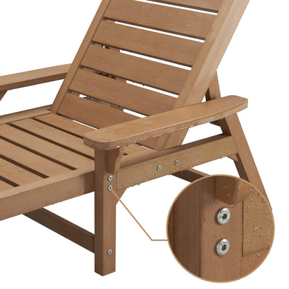 Psilvam Chaise Lounges Set of 2, Lounge Chairs with Adjustable Backrest, Supports Up to 350 lbs, All Weather Recliner Poly Lumber Lounges Bed for Poolside, Patio, Porch(Light Brown)