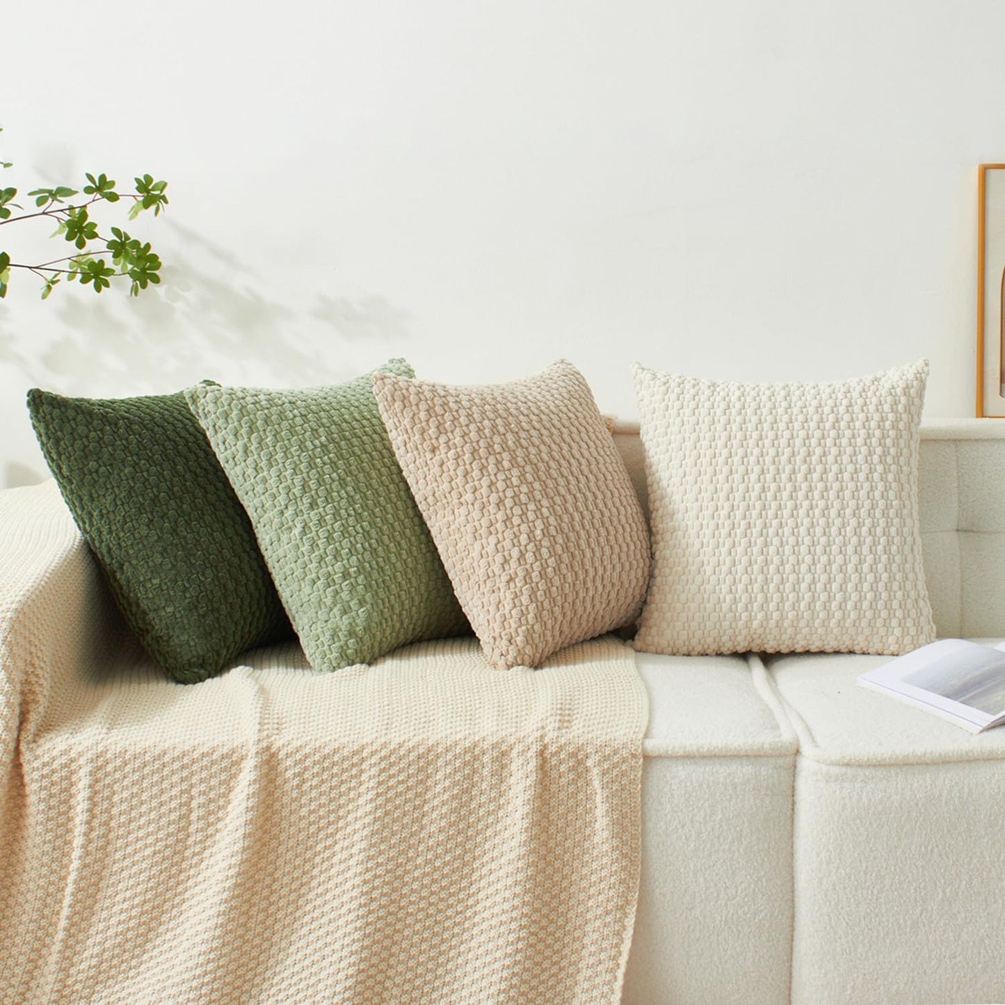 Pack 4 16x16 Inch, Kevin Textile Spring Throw Pillow Covers of Super Soft Boho Corduroy Decor Pillow Cases Mix