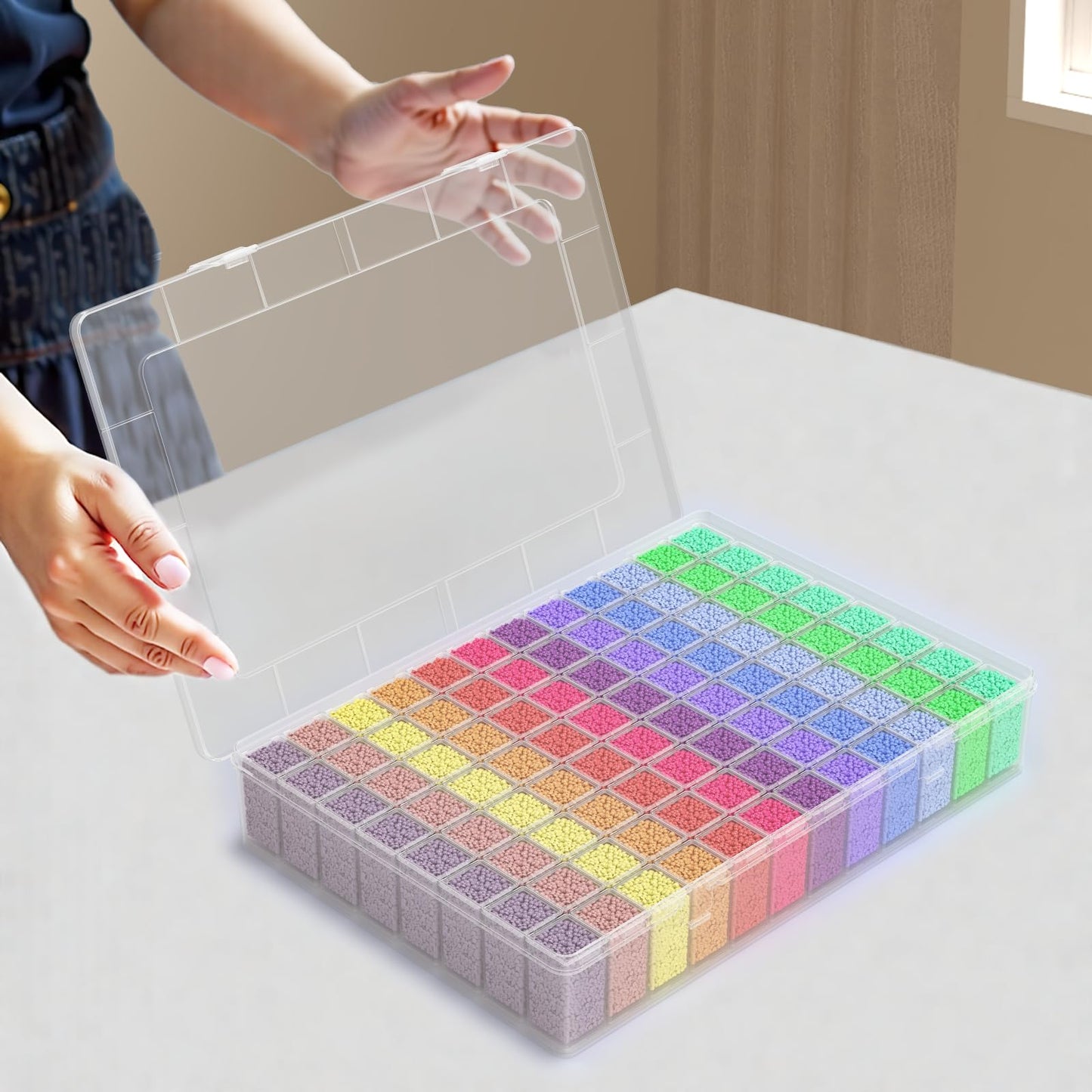 VANSUNS Newly Upgraded Transparent Large Capacity Diamond Painting Storage Containers,96 Grid Craft Organizers and Storage, Suitable for Nail Art, Necklaces, Bead Storage Containers