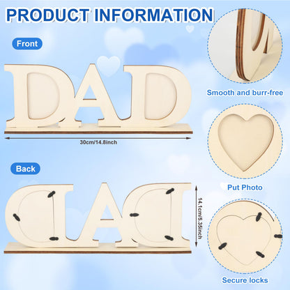 Wooden DAD Picture Frame to Paint DIY Blank Table Sign with Base,Dad Gifts from Daughter, Father's Day Farmhouse Table Centerpiece Decor Photo Frame Decor Christmas Thanksgiving Birthday Gift