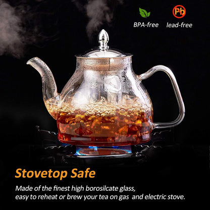 40oz Glass Teapot with Removable Stainless Steel Infuser for Blooming Tea & Loose Leaf Tea, Gift Box