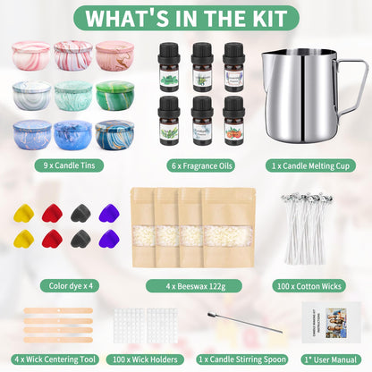 SUPERSUN Candle Making Kit for Adults, DIY Candle Making Supplies for Adults, Beginners, Include Beeswax, Candle Tins, Wicks, Essential Oils, Dyes, DIY Candle Making Set Gift for Christmas