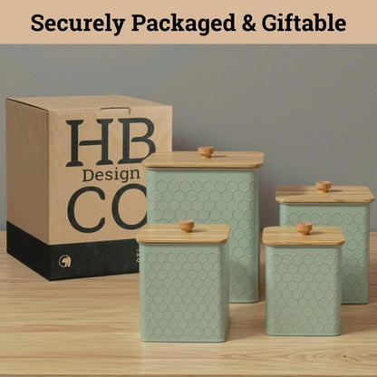 Kitchen Canisters for Countertop Set of 4 - Textured Iron Kitchen Canisters with Airtight Lids - Flour Sugar Canister Set - Flour and Sugar Containers Farmhouse - Coffee Jar for Counter - Green Jar x4