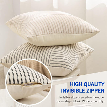 12x20, Set 2, YCOLL Farmhouse Pillow Covers Modern Accent Lumbar Throw Pillow Covers of Khaki and Beige Striped