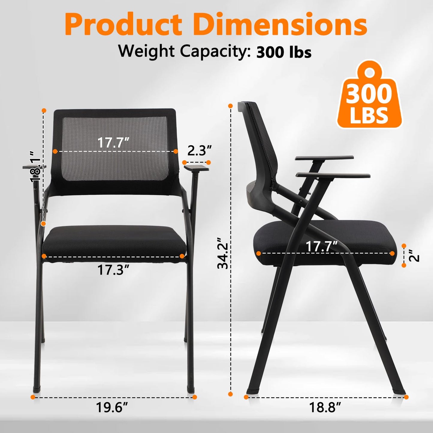 CLATINA Stackable & Foldable Office Chairs with Ergonomic Lumbar Support and Thickened Seat Cushion, Folding Mesh Fabric Reception Guest Chair for School Church Conference Waiting Room Black (6 pk)