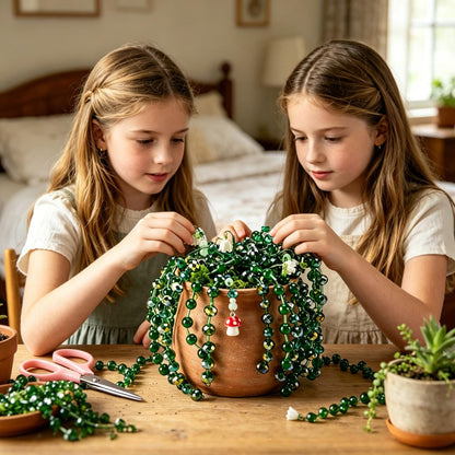 CYUXING 2746Pcs Beaded Plant Kit, Green Glass Beads for DIY Succulent Plants, Craft Beads Set with Ladybug Charm Floral Wire for Home Decor Jewelry Making, Artificial Greenery Supplies