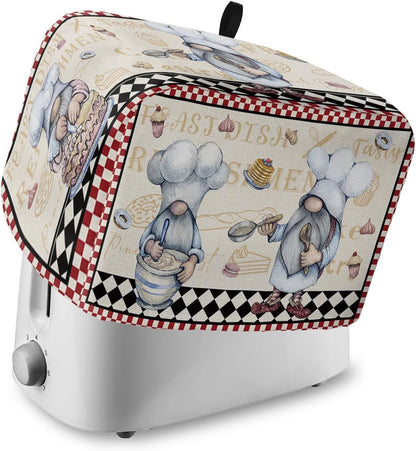 Kitchen Chef Gnomes Toaster Cover 2 Slice, Small Appliance Covers, Retro Red White Plaid Polyester Dust Protection