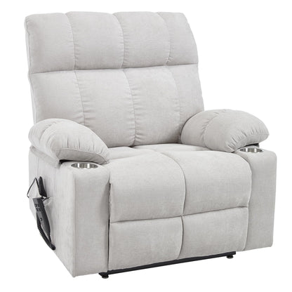RHHVVR Oversized Recliner Electric Lift Chair, Power Lift Recliner for Big and Tall, 180° Lay-Flat and Assisted Standing, Extra Large Sofa with 8-Point Massage & Heating, Medium-Soft, White