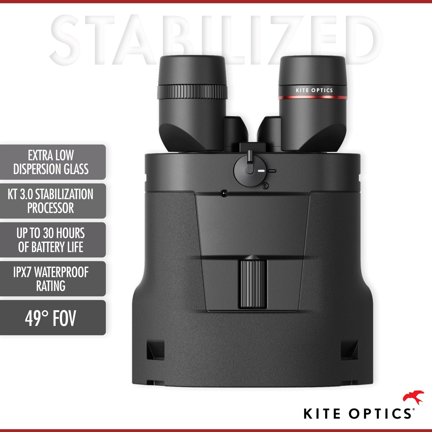 Kite Optics APC STABILIZED 14x50 ED High Performance Binoculars for Hunting and Bird Watching/Marine Use - 14x Magnification with Image Stabilization, Waterproof, Dustproof, Li-Ion Battery, +30 Hours