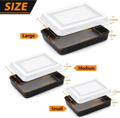 E-far Baking Pans Set of 3 - Nonstick Sheet Cake & Lasagna Pan with Lids | 12.5/10.5/9.4 Inch Metal Bakeware