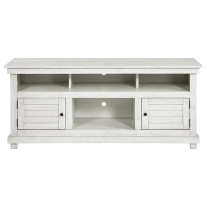 Coaster Home Furnishings - Payne - Wood - TV Stand with Two Door Cabinets, Shelves, Roughhewn Details and Farmhouse Style - Living Room - 60-Inch - Distressed White - 710052