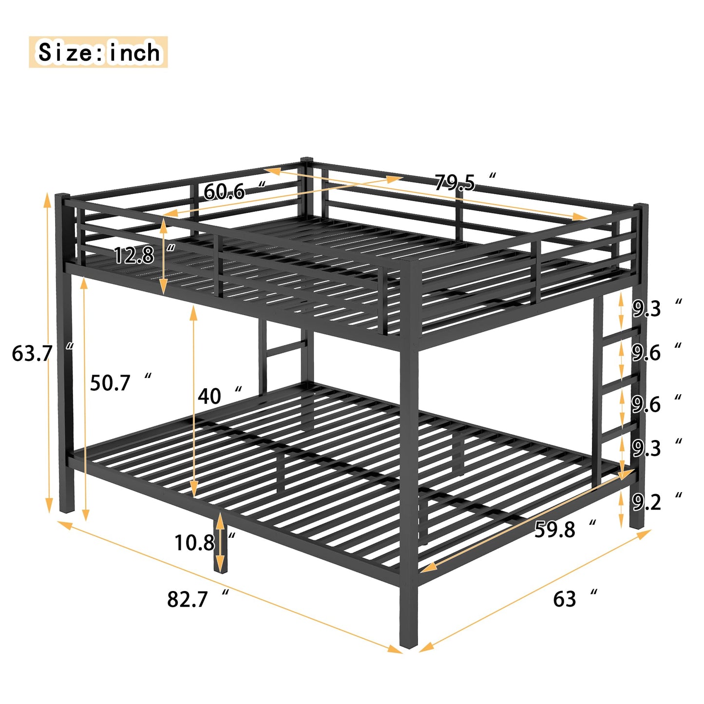 Bellemave Adults Bunk Bed Queen Size, Queen Size Bunk Beds Frame with Safety Guardrail and Build in Ladder, Easy Assemble Bunkbeds, Mattress Not Included, Black