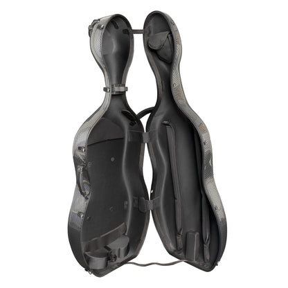 MI&VI Forte Series Hard Cello Case (Full Size) with Wheels — Polycarbonate Tough Shell Case for 4/4 Sized Cellos (Silver)
