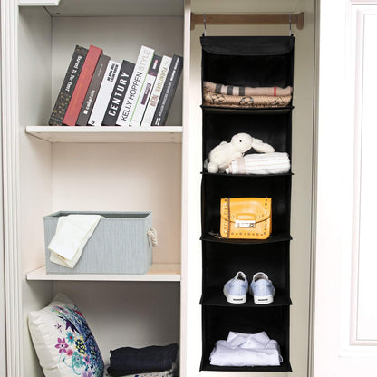 BrilliantJo 2 Pack Closet 5 6 43"x12"x12"(Black) Hanging Organizer, Shelves Hanging Storage with Side Pockets