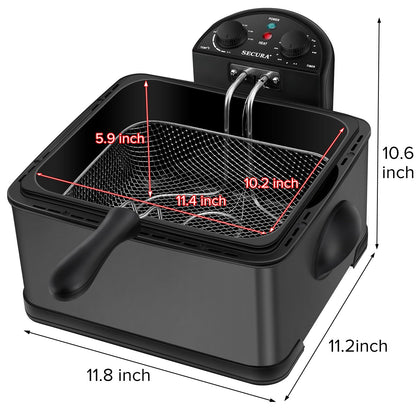 Secura 1700-Watt Stainless-Steel Triple Basket Electric Deep Fryer with Timer Free Extra Odor Filter, 4L/17-Cup, Red