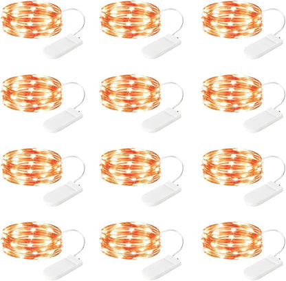 Skiennix 12 Pack Orange Fairy Lights - Battery Operated 7ft Waterproof Copper Wire for Weddings & Parties