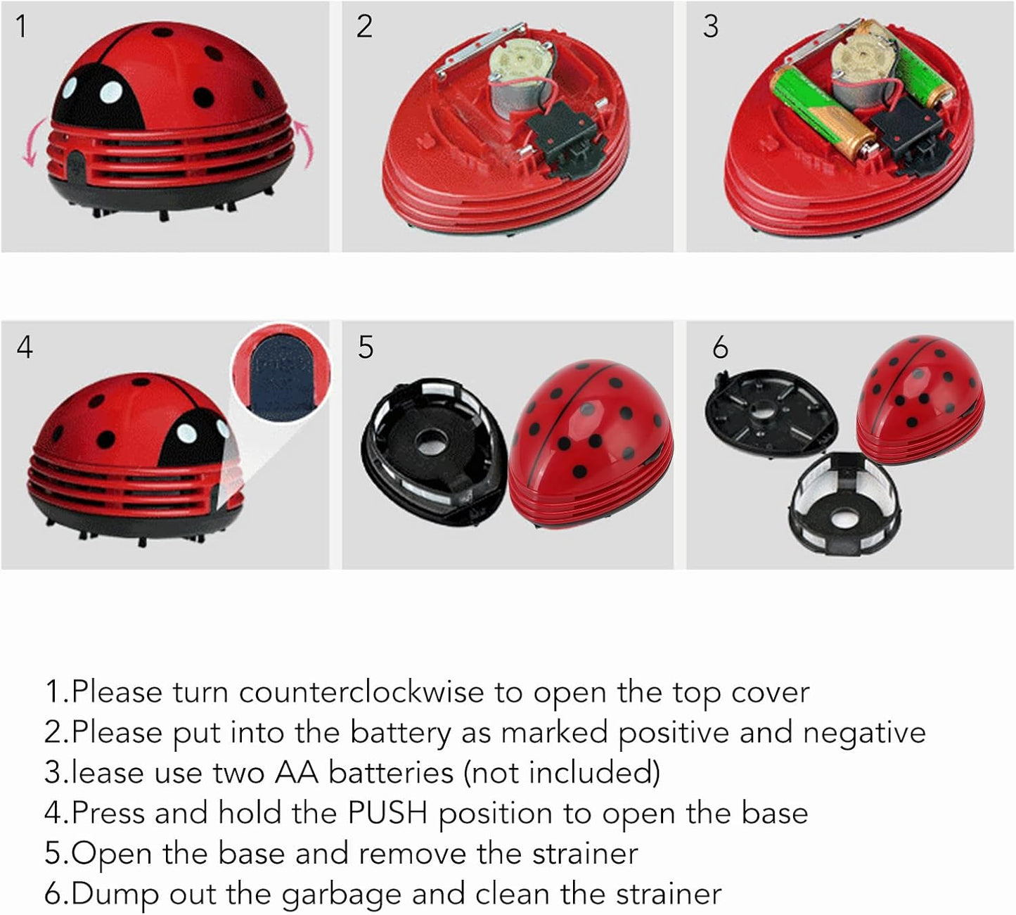 Fdit Mini Desktop Vacuum Cleaner, Portable Handheld Ladybug Sweeper for Cartoon Red Ladybird Crumb