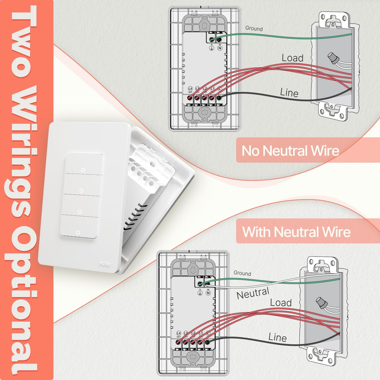 MOES Zigbee Smart Switches 2 Gang, No Neutral Wire, Require MOES Zigbee Hub, Double Inteligente Light Switch, Compatible with Alexa Google Assistant, Support Tuya Smart Life