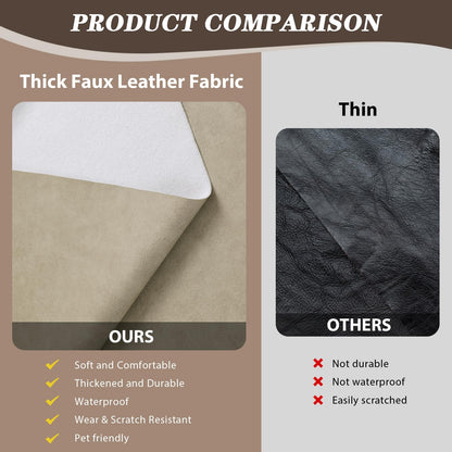 Faux Leather Vinyl Upholstery Fabric by The Yard, 1.3mm Thick Soft Anti-Scratch Durable Marine Vinyl Fabric Synthetic Leather for Sofa Bags Chairs Car Seats DIY Crafts, 1 Yard Cut 55" x 36" (Oatmeal)