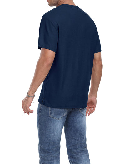 NUOKESASI Mens Casual T-Shirt Short Sleeve Crew Neck Soft Tee Shirts Summer Beach Waffle Textured Tops with Pocket Navy Blue-M