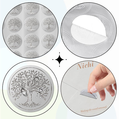 CRASPIRE 600Pcs Tree of Life Silver Foil Envelopes Stickers 1.5" 5 Style Embossed Certificate Seals Self Adhesive Sticker Decor Labels for Award Office Wedding Invitation Graduation Gift Packing