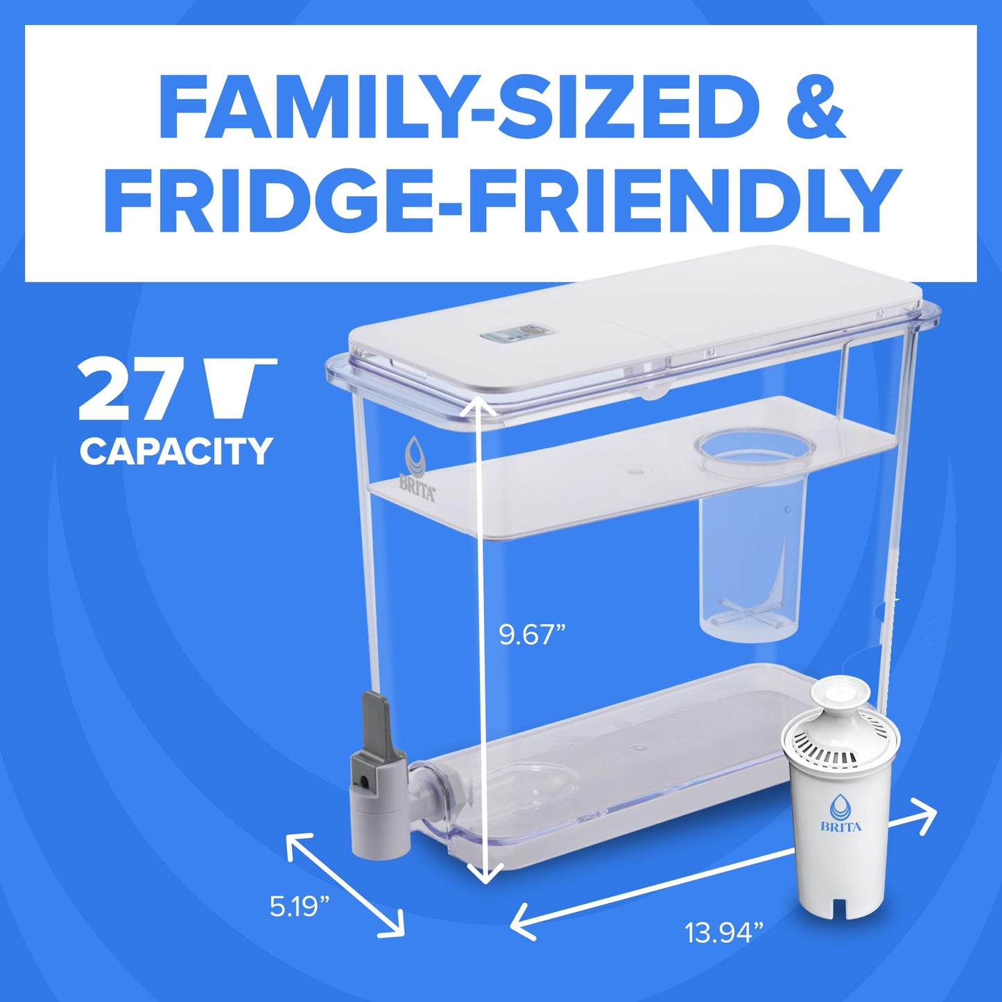 Brita UltraMax Large Water Dispenser with 1 BritaPlus Filter, 27 Cup, White (Package May Vary)