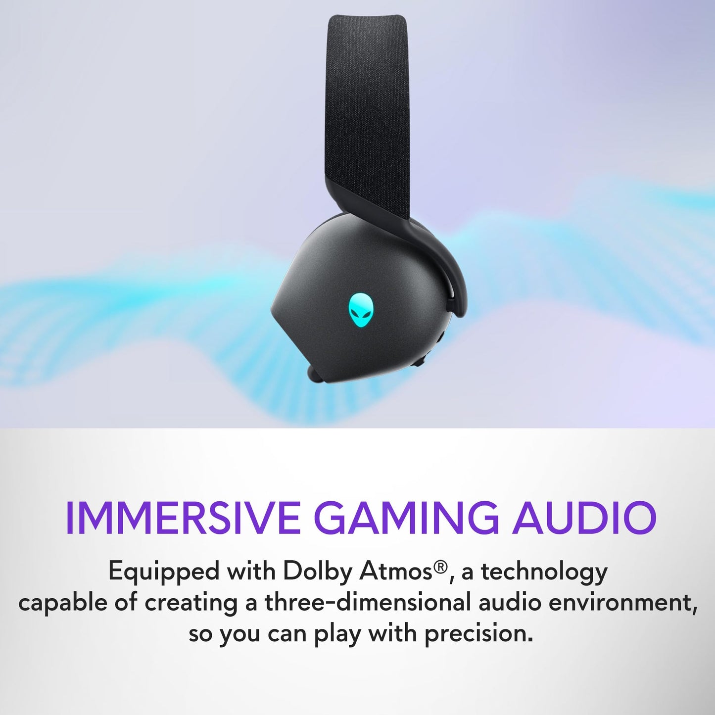 Alienware Tri-Mode Wireless Gaming Headset AW725H - Wired/Wireless, Bluetooth 5.3, Audio Output - 20 Hz, Mini-Phone (3.5mm), Battery Talk Time Up to 55 Hrs (Bluetooth), Dark Side of The Moon