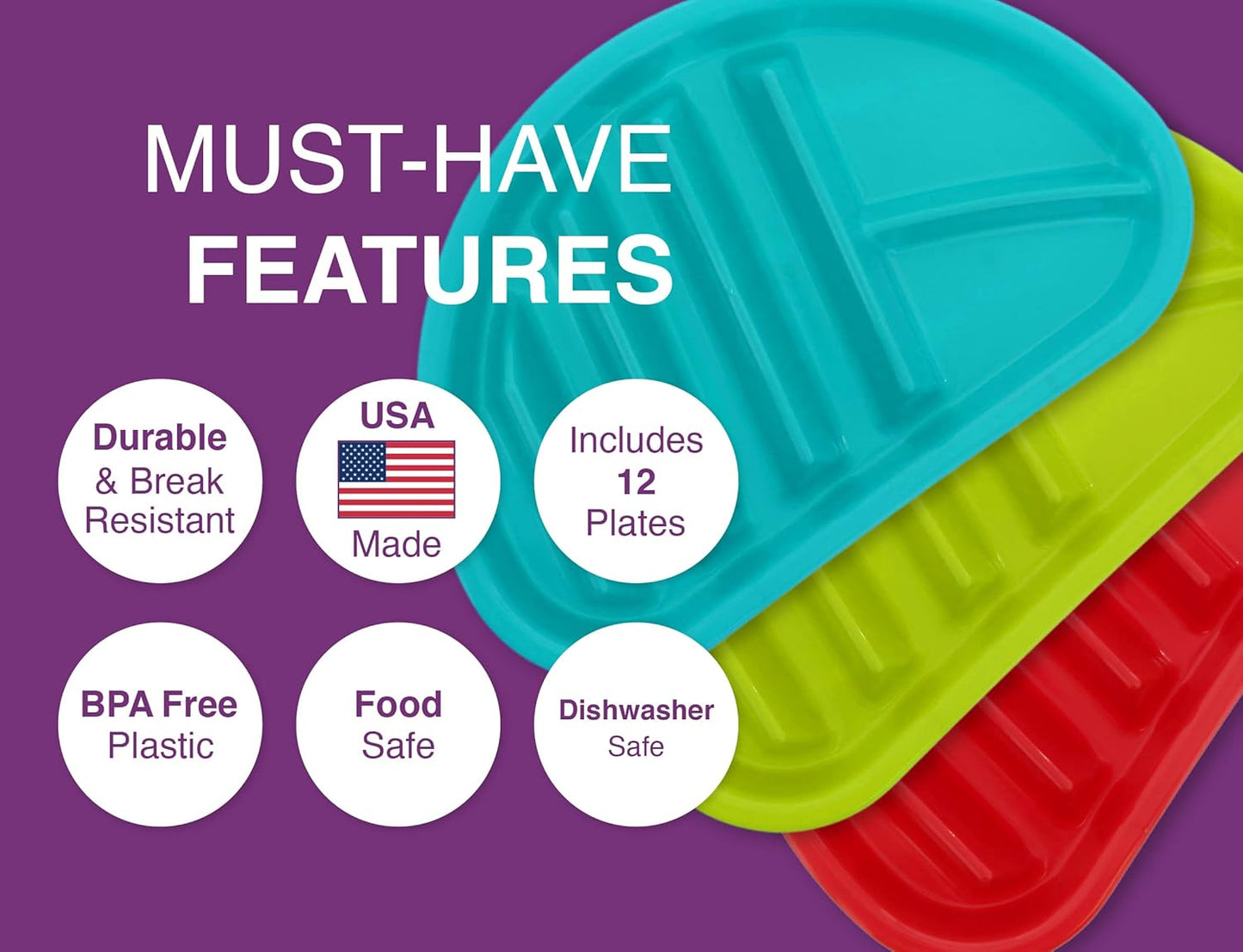 Fiesta Taco Plate - Arrow Home Products 12 Pack, BPA Free Plastic, Includes 3 Taco Holders
